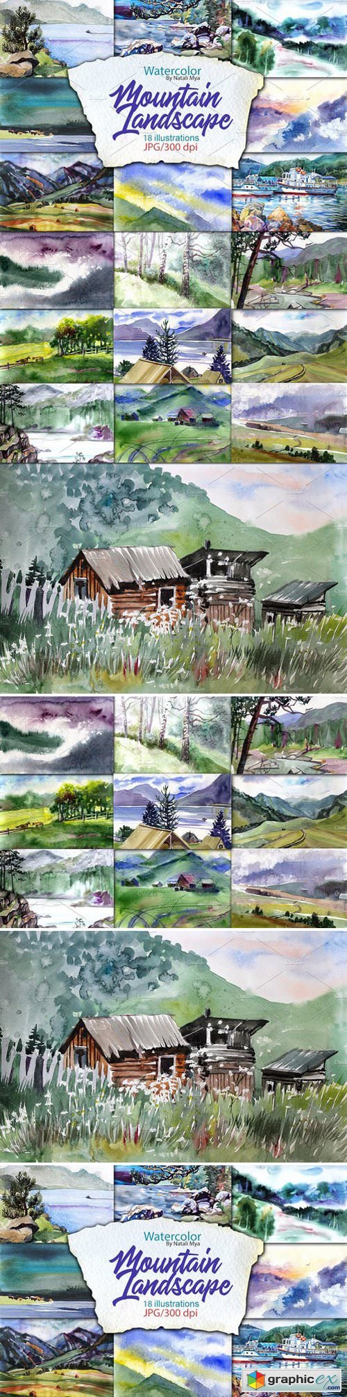 Watercolor Mountain Landscapes