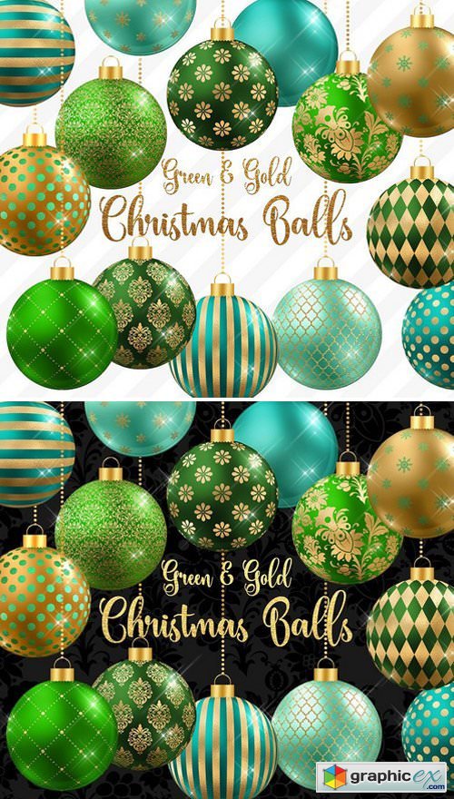 Green and Gold Christmas Balls