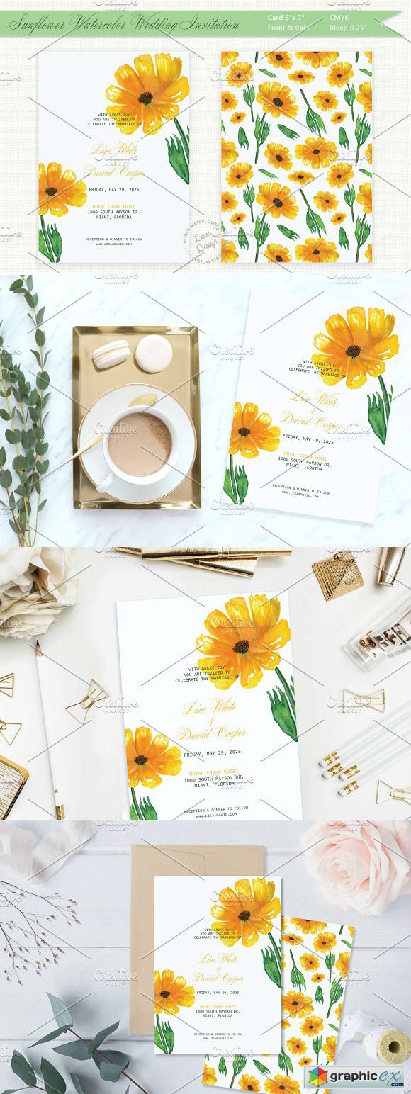 Sunflower Watercolor Wedding Invite