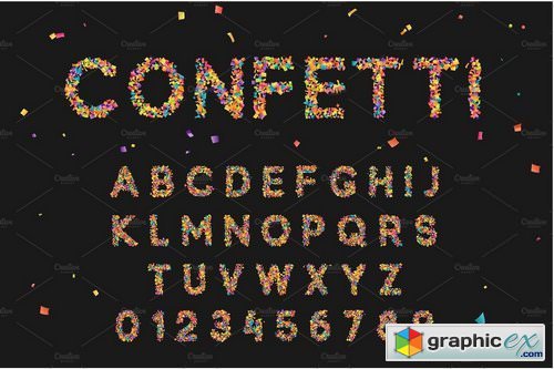 Colorful font from confetti