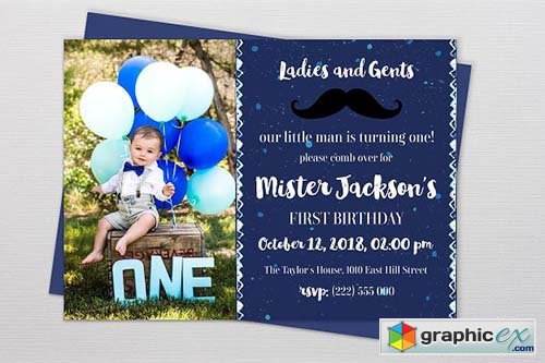 Birthday Invitation Card Little Man