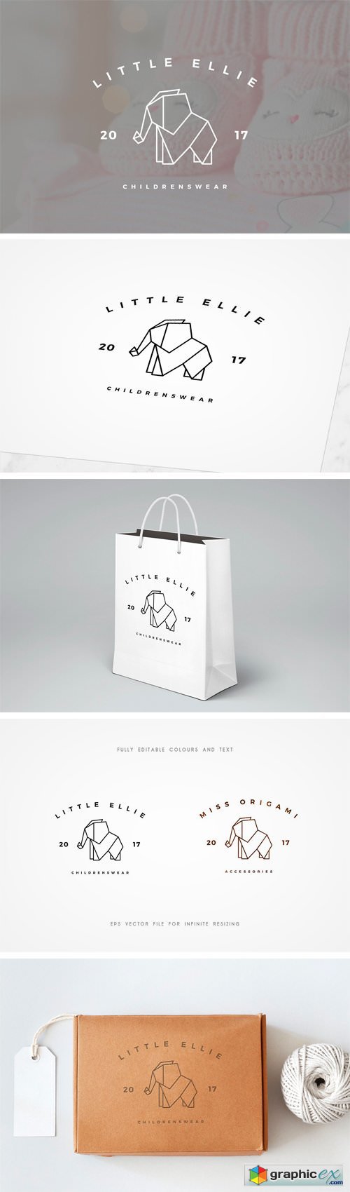Origami Elephant Logo Template