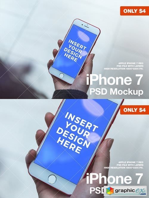 iPhone 7 RED PSD Mockup 1419637