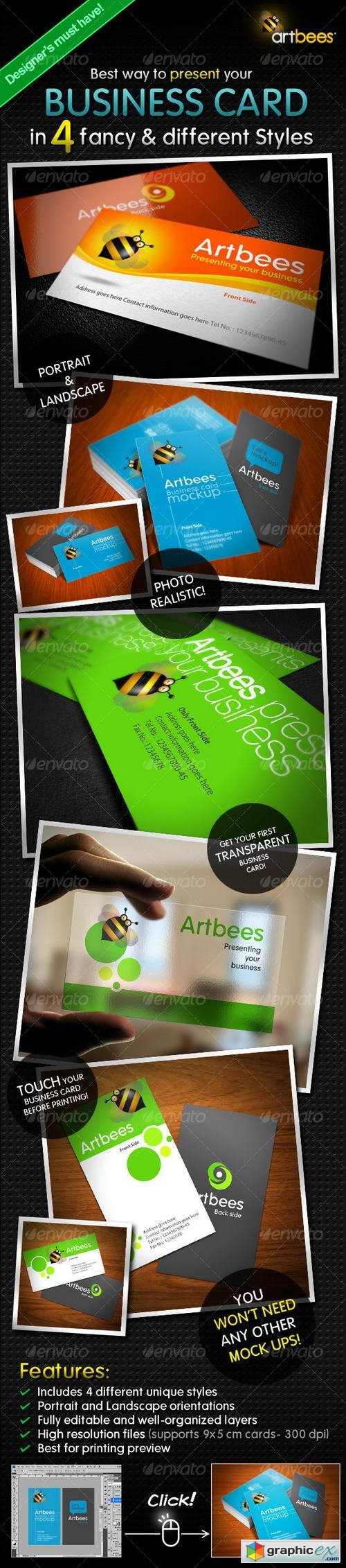 Great Business Card Mock-up Pack - 4 Styles 114970