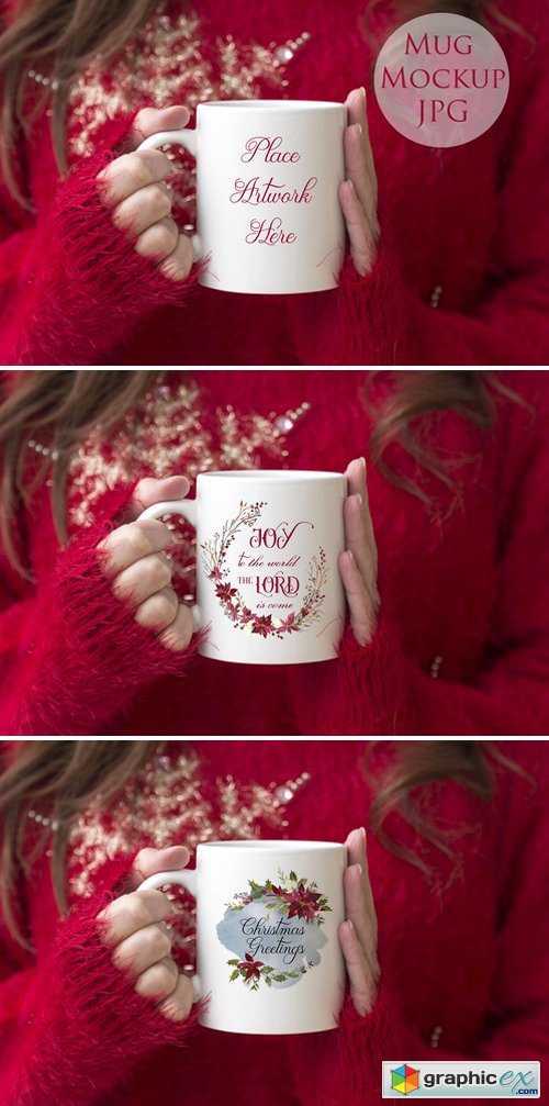 Woman holding mug -christmas mockup