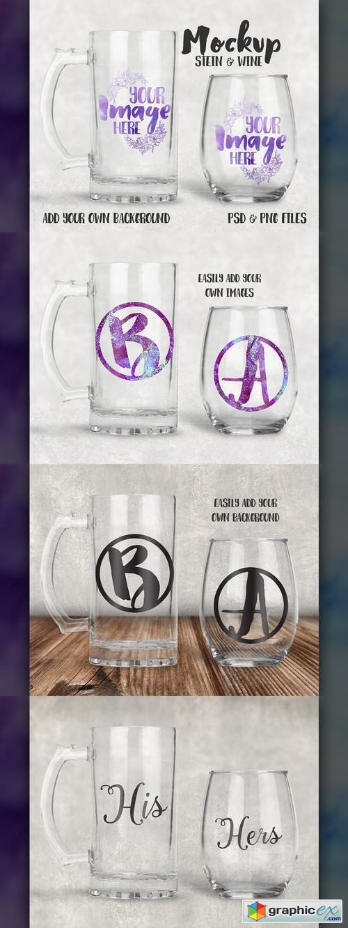 Wine Glass and Beer Stein Mockup