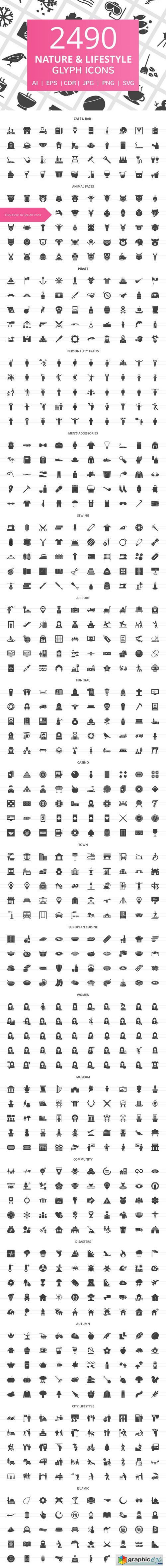 2490 Nature & Lifestyle Glyph Icons
