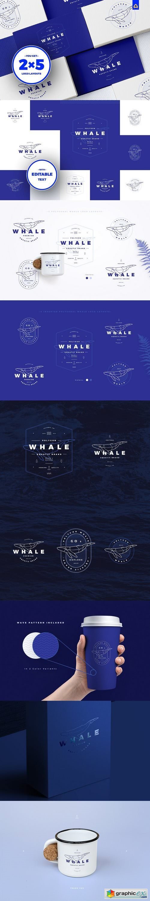 Polygonal Whale Logo Set
