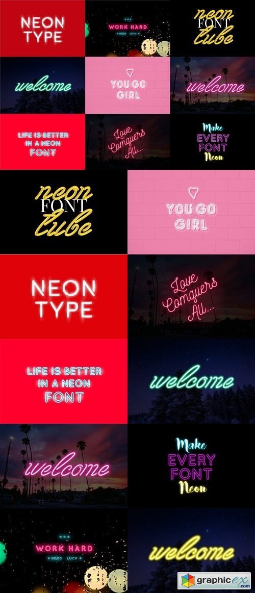 9 Neon Fonts - Mega Bundle