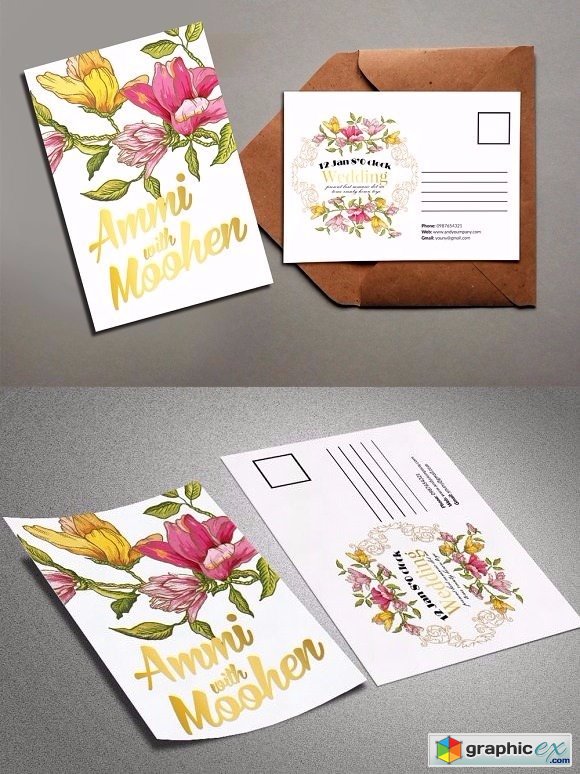 Floral Marriage Postcard Templates