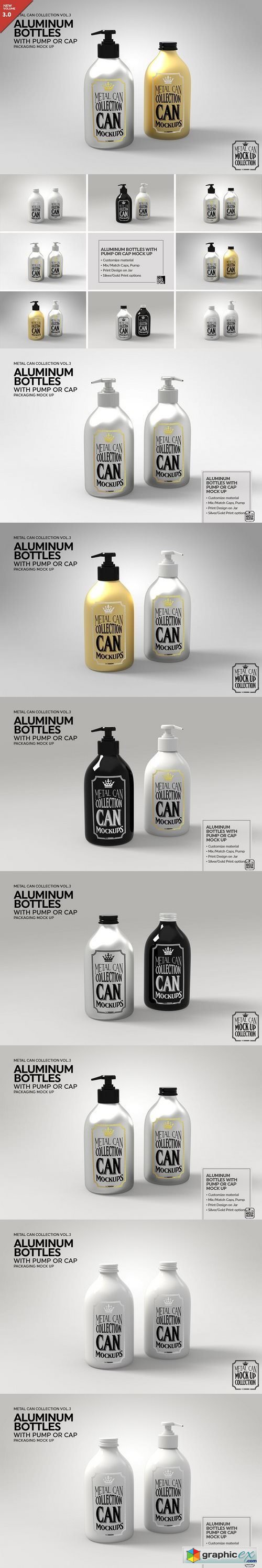 Aluminum Bottles Pump Cap MockUp