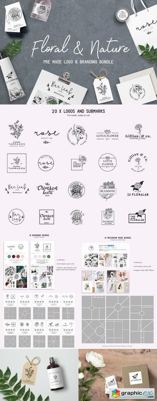 Floral logo and branding bundle