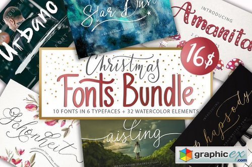 Christmas Fonts Bundle & Watercolors