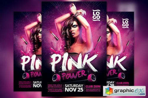 Pink Power Party Flyer Template