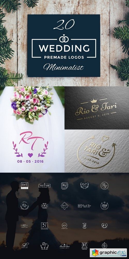 20 Minimalist Wedding Logos Vol1