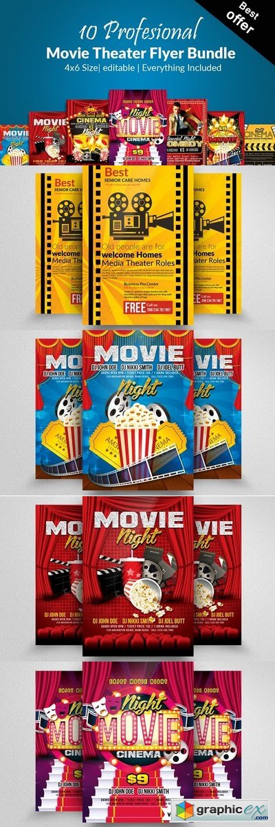 10 Movie Theater Flyer Bundle Vol01