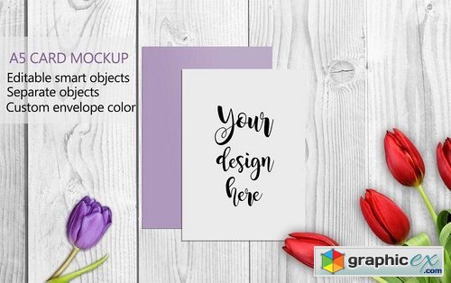 A5 Card Mockup with tulip flowers