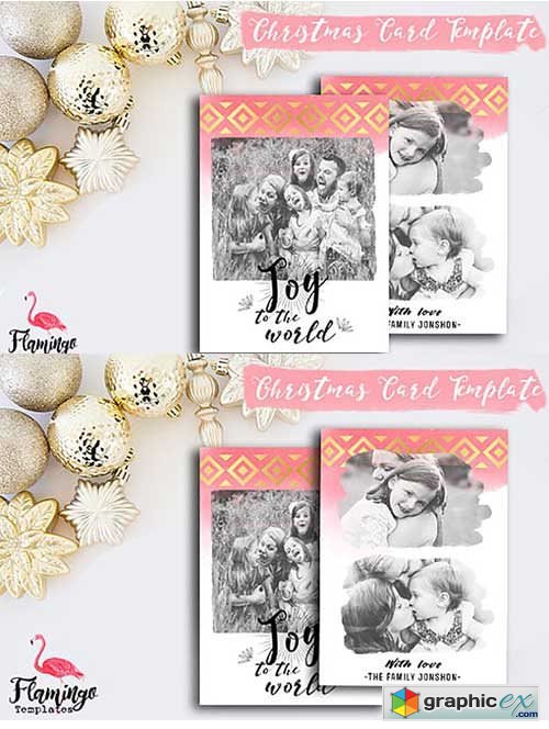 Christmas Card Template Gold & Pink