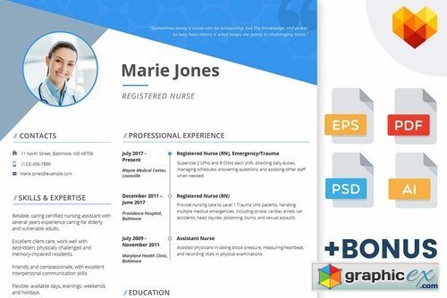 Nurse Resume - PSD, AI, EPS, PDF