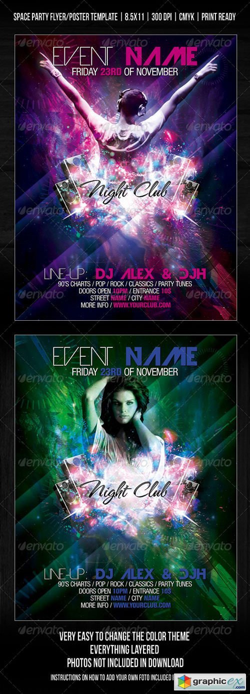 Night Club Space Party Flyer/Poster Template V2