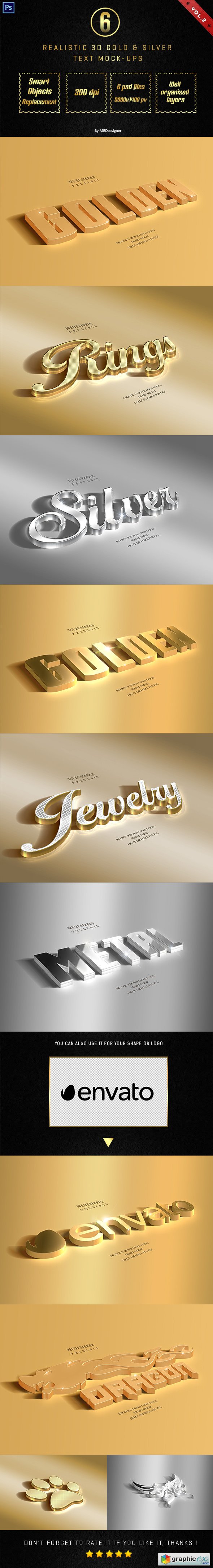 3D Golden & Silver Layer Styles Vol.2