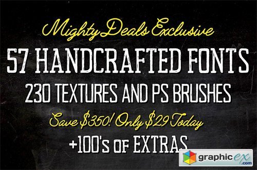 57 Handcrafted Fonts 230 Textures & 100s of Design Extras - 97 Fonts