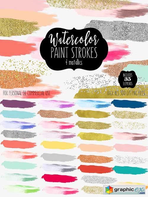 Watercolor & Metallics Brush Strokes