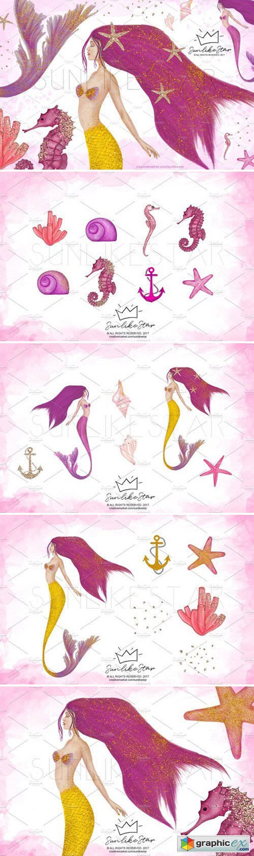 Mermaid Illustration Clip Art Pack