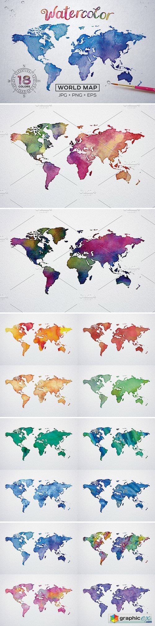 Watercolor World Maps JPG+EPS+PNG