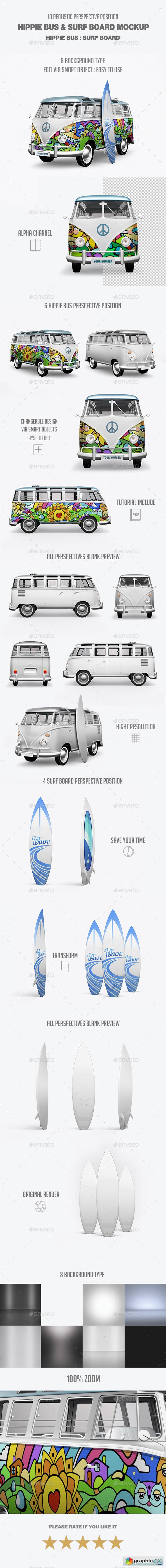 Hippie Bus & Surf Board Mock-Up 21295793