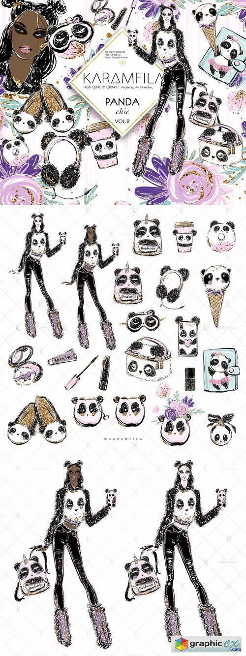 Cute Panda Girl Fashion Clipart
