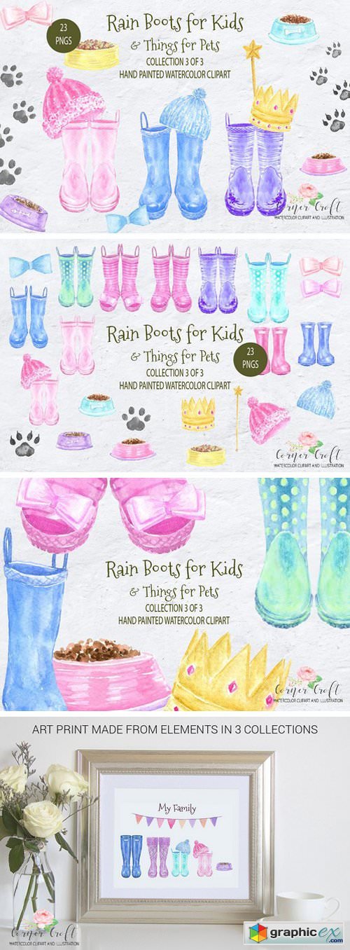 Watercolor Rain Boots for Kids