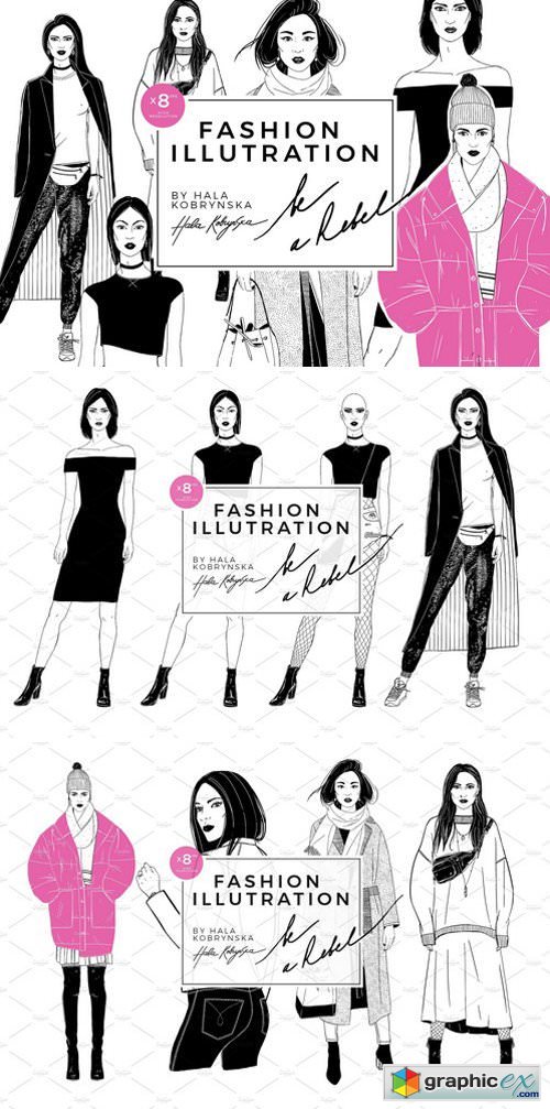 Set with fashion Illustration