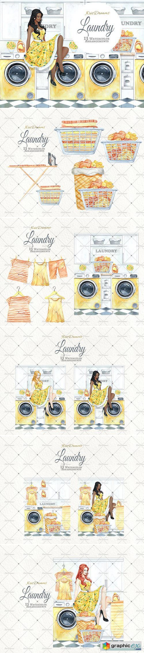 Laundry Watercolor Clipart 2