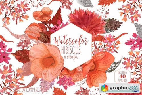 Tropical Watercolor Floral Hibiscus