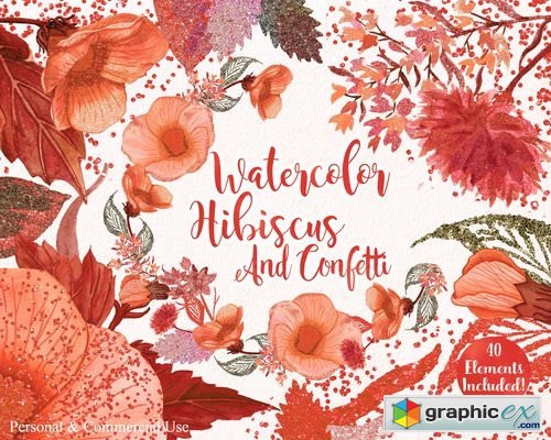 Tropical Watercolor Floral Hibiscus