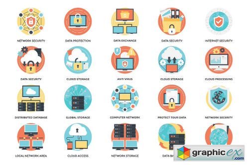100 Flat Internet and Security Icons