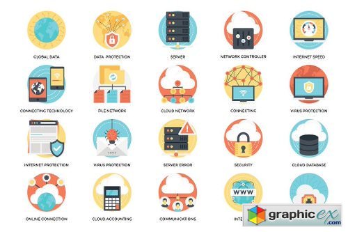 100 Flat Internet and Security Icons