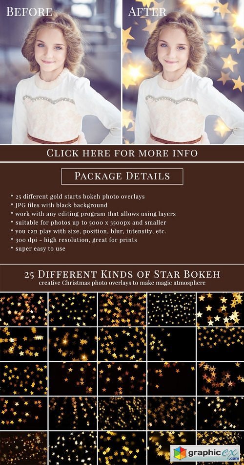 Gold Stars Bokeh Photo Overlays