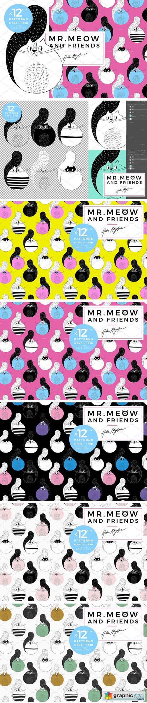 Mr.Meow & Friends pattern with cats