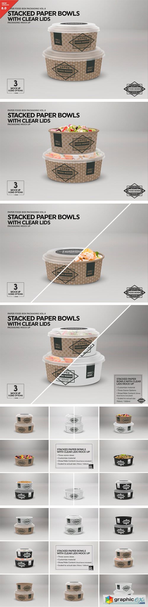 Stacked Paper Bowls Mock Up