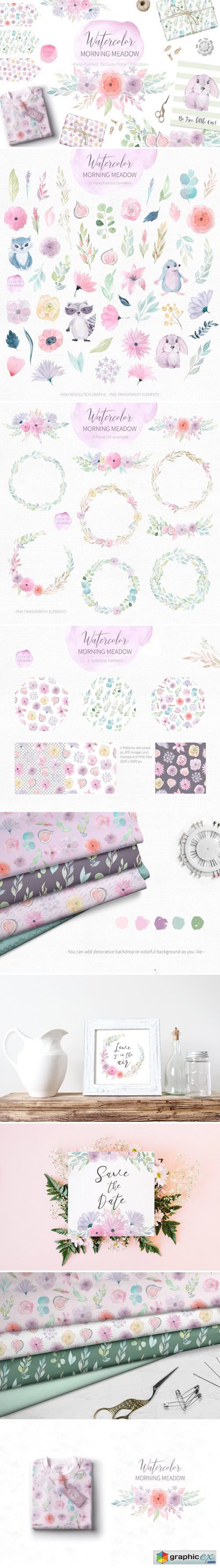 Watercolor Morning Meadow Floral Set