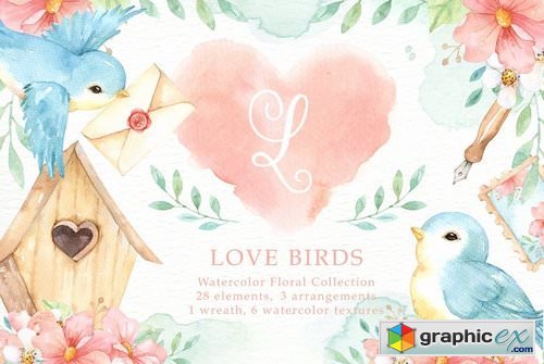 Love Birds Watercolor Cliparts