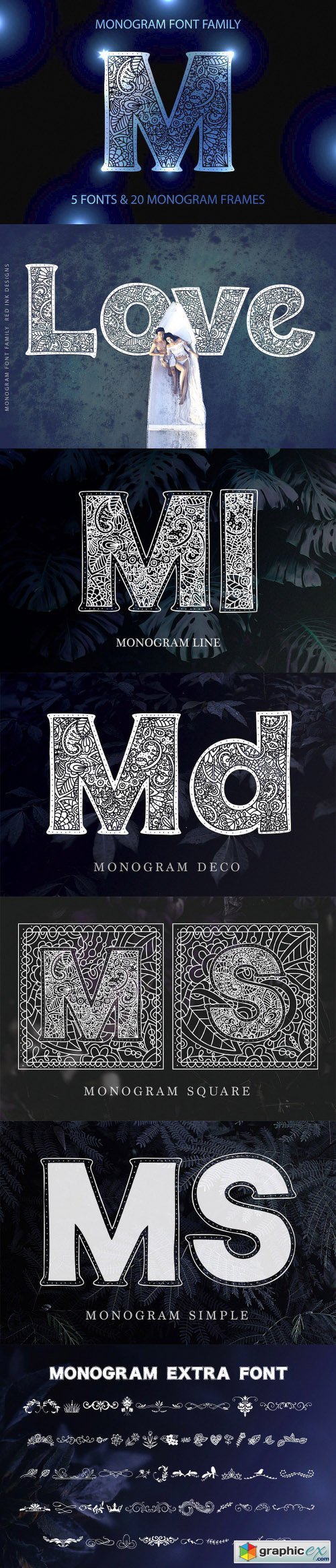 Monogram  5 fonts  20 frames