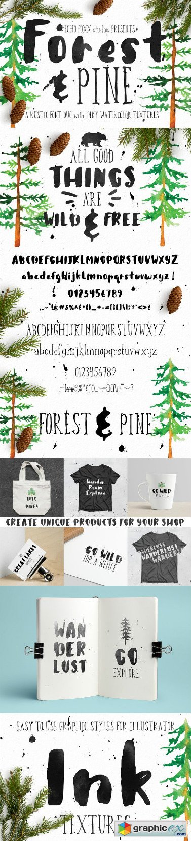 Forest & Pine Textured Font Bundle