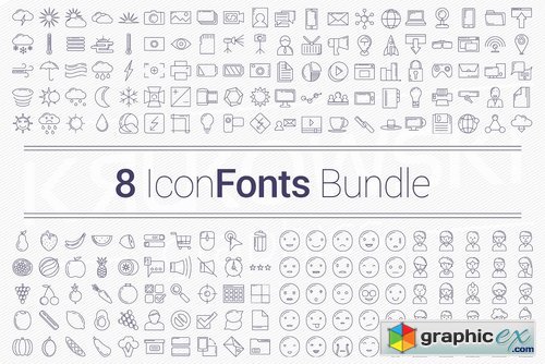 200 Icons in 8 Fonts - Bundle