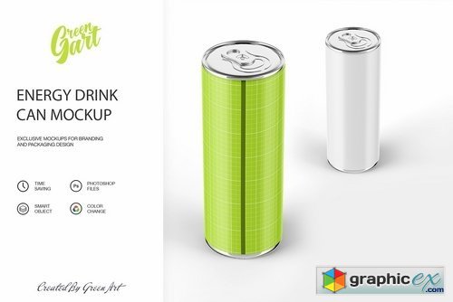 3 Energy Drink Can Mockup PSD