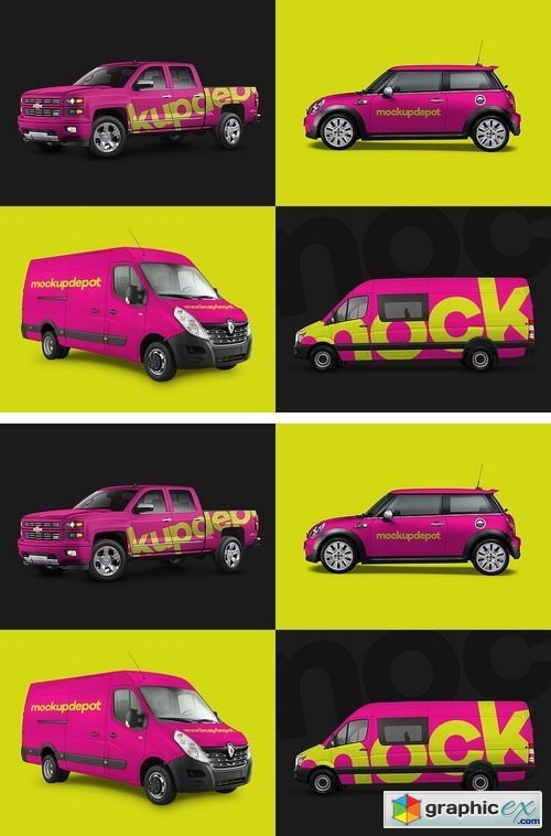 Download 4-Pack Vehicle PSD Mockups » Free Download Vector Stock Image Photoshop Icon