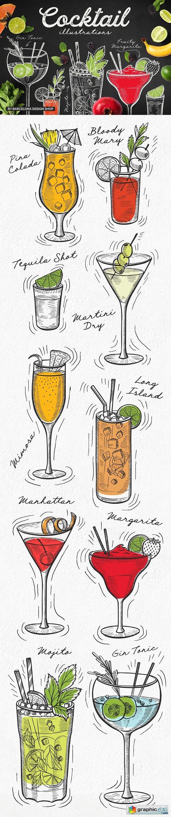 Alcohol Cocktails Hand-Drawn Graphic
