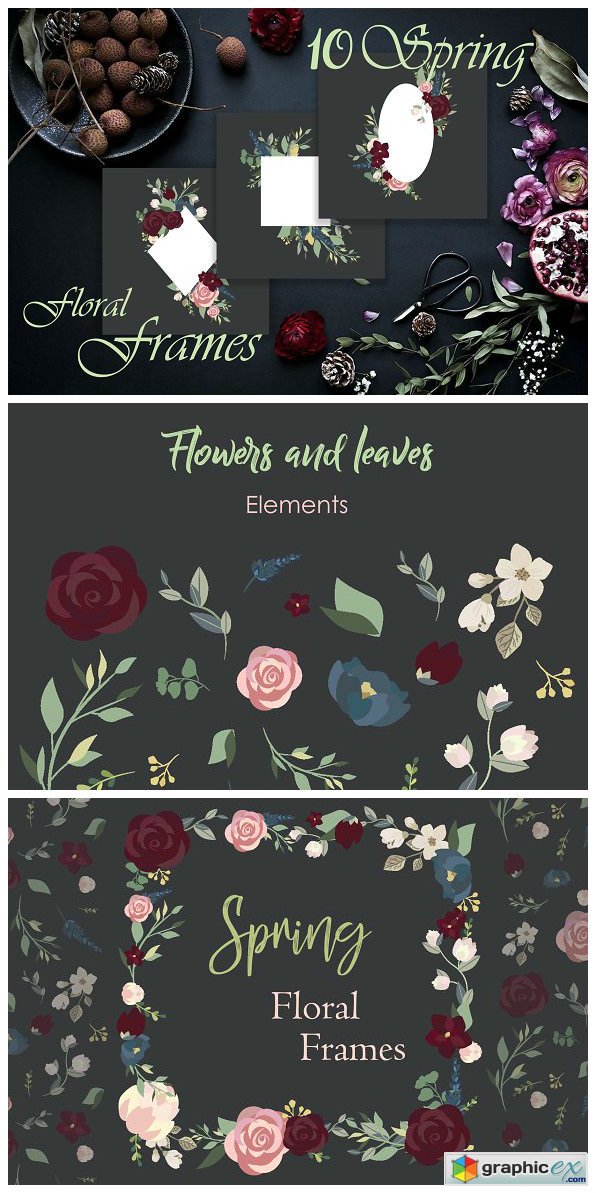 Spring floral alphabet Graphic set